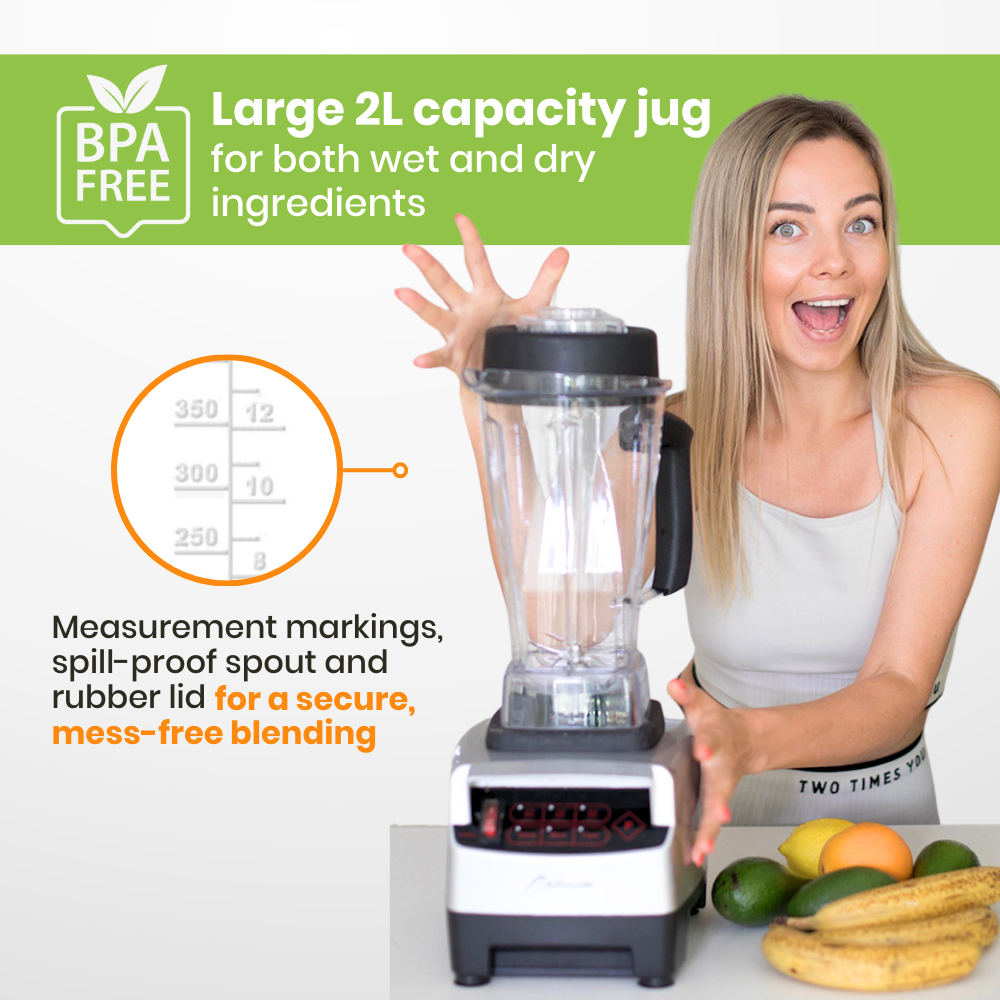 froothie best high speed blender optimum 9200A award winner powerful 2611 watts, 2l bpa free jug wet dry use, measurement markings