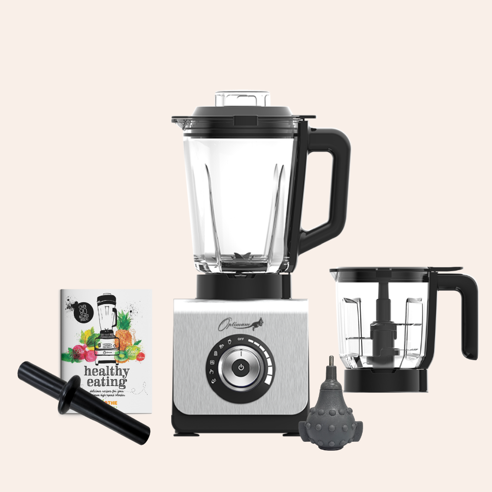optimum 9400 essential food blender smoothie drink maker with glass jug silver garlic peeler bpa free plastic jug stainless steel jug