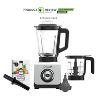 Thumbnail for optimum 9400 essential food blender smoothie drink maker with glass jug silver garlic peeler bpa free plastic jug stainless steel jug
